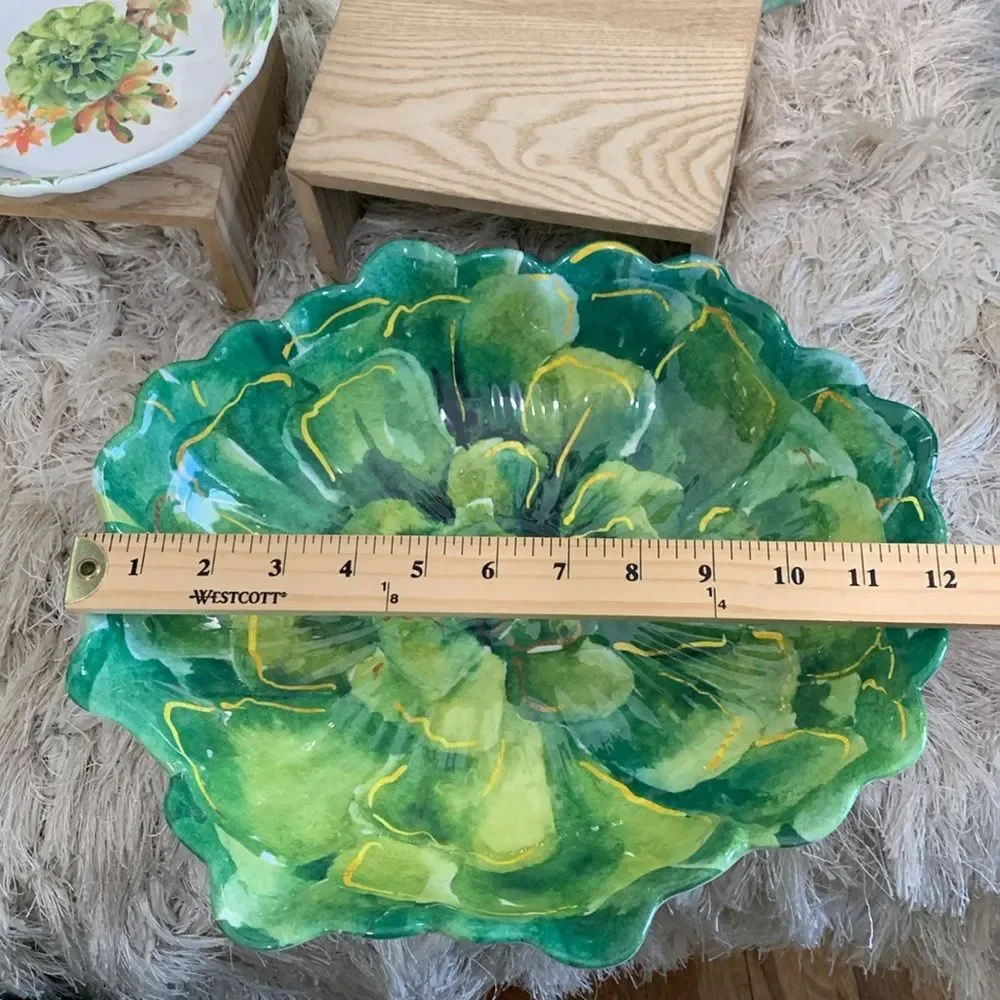 Pier 1‎ Imports Green Succulent Cactus Melamine Serving Bowl, Tray & Small Bowl